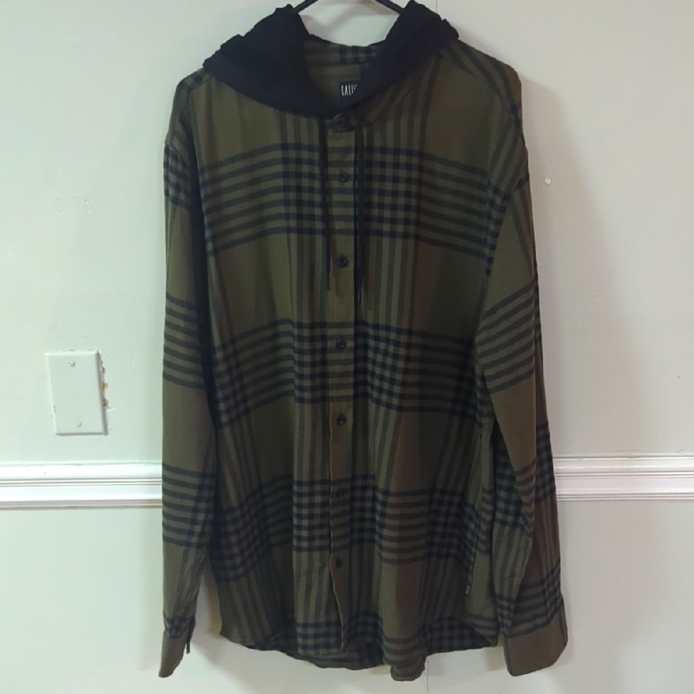 Flannel Button-Up Hoodie